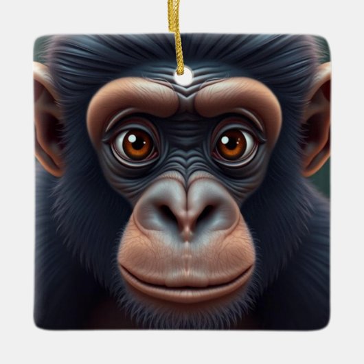Niedlich Crazy Funny Chimpanzee Anime Portrait Keramikornament (Vorderseite)
