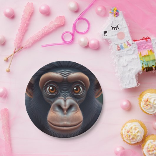 Niedlich Crazy Funny Chimpanzee Anime Portrait Pappteller (Party)