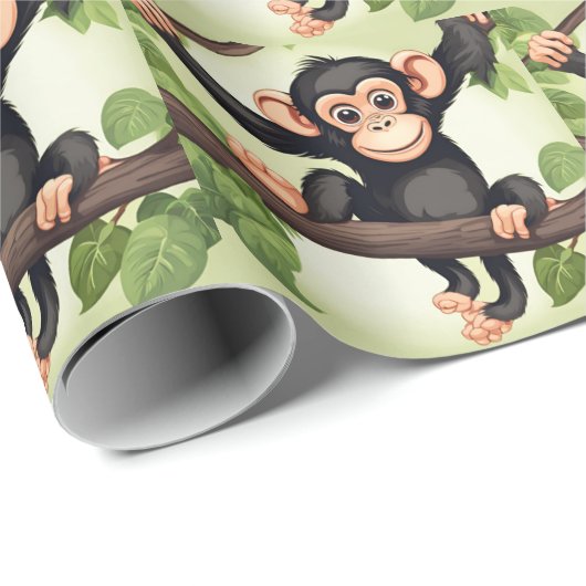 Niedlich Crazy Funny Chimpanzee Cartoon Geschenkpapier (Rolleneckpunkt)