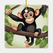 Niedlich Crazy Funny Chimpanzee Cartoon Keramikornament (Rückseite)