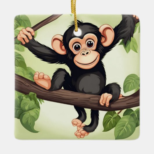Niedlich Crazy Funny Chimpanzee Cartoon Keramikornament (Vorderseite)