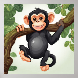 Niedlich Crazy Funny Chimpanzee Cartoon Poster