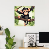 Niedlich Crazy Funny Chimpanzee Cartoon Poster (Heimbüro)