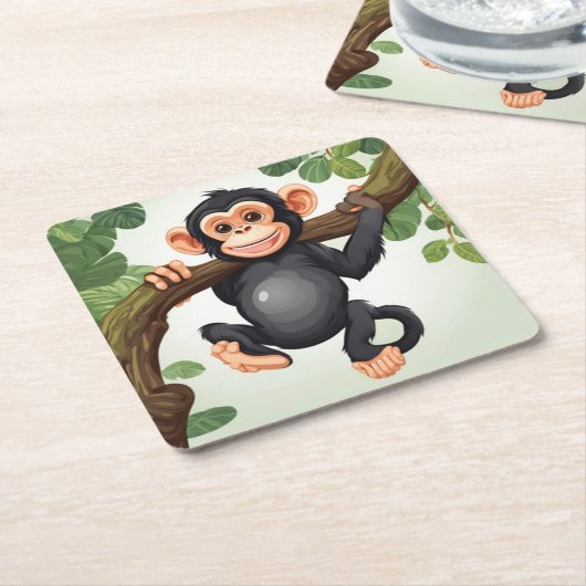 Niedlich Crazy Funny Chimpanzee Cartoon Rechteckiger Pappuntersetzer (angewinkelt)