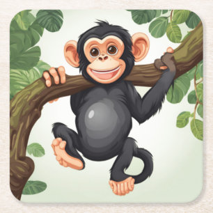 Niedlich Crazy Funny Chimpanzee Cartoon Rechteckiger Pappuntersetzer
