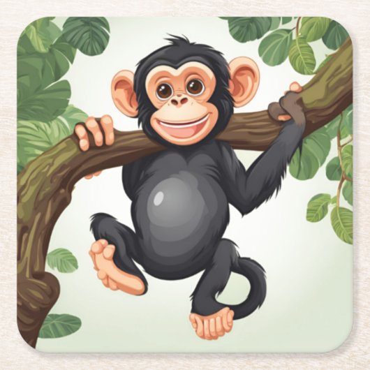 Niedlich Crazy Funny Chimpanzee Cartoon Rechteckiger Pappuntersetzer (Vorderseite)