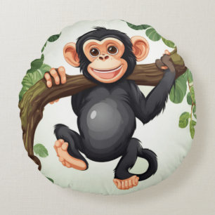 Niedlich Crazy Funny Chimpanzee Cartoon Rundes Kissen