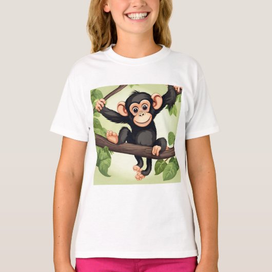 Niedlich Crazy Funny Chimpanzee Cartoon T-Shirt (Vorderseite)