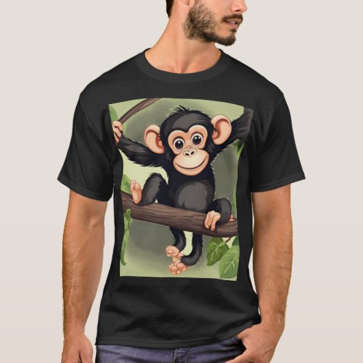 Niedlich Crazy Funny Chimpanzee Cartoon T-Shirt (Vorderseite)