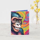 Niedlich Crazy Funny Chimpanzee Karte (Gelbe Blume)