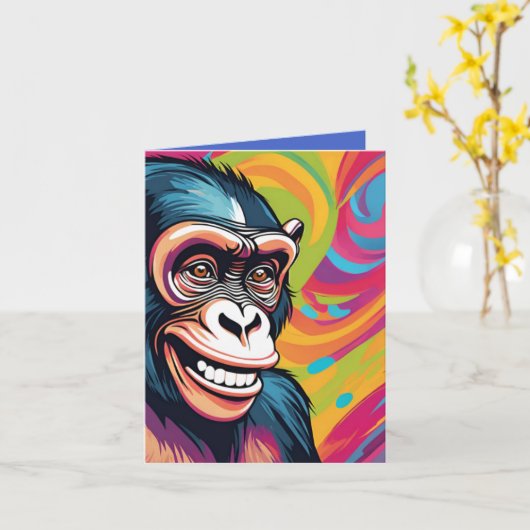 Niedlich Crazy Funny Chimpanzee Karte (Gelbe Blume)