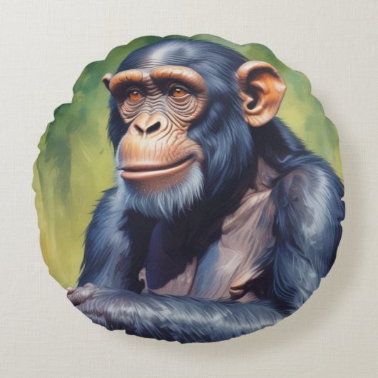 Niedlich Crazy Funny Chimpanzee Rundes Kissen (Vorderseite)