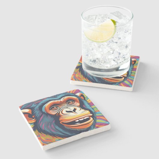 Niedlich Crazy Funny Chimpanzee Steinuntersetzer (Seitenansicht)