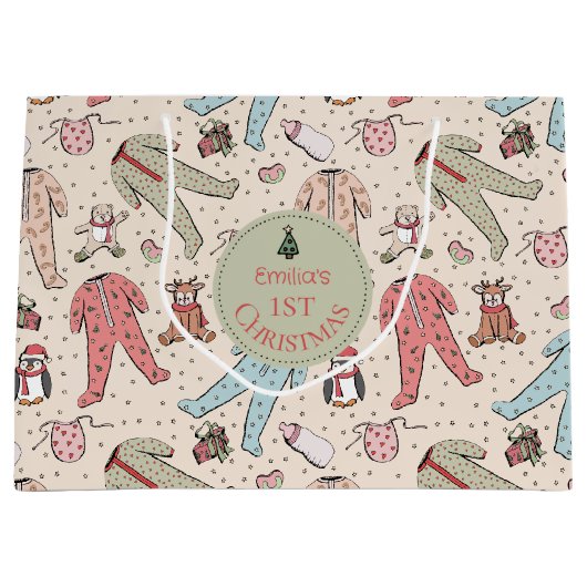 Niedlich Cream Baby's First Christmas Custom Große Geschenktüte (Vorderseite)