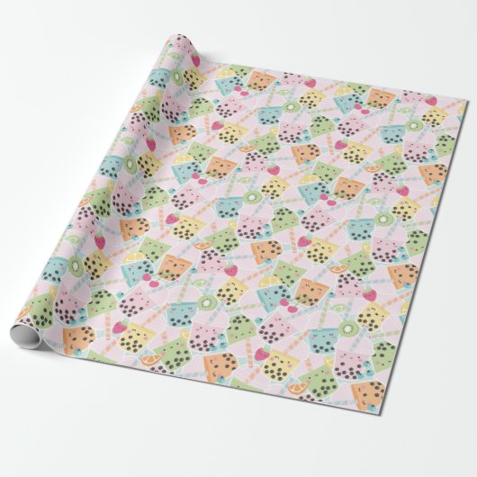 Niedlich Crowded Bubble Tee Pastell Kawaii Geschenkpapier (Ungerollt)