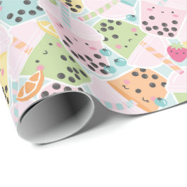 Niedlich Crowded Bubble Tee Pastell Kawaii Geschenkpapier