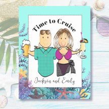 Niedlich Cruise Couple Cartoon Tropical Beach Swim