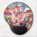 Niedlich Cudly Anime Couple Whimsical Romantic Gel Mousepad<br><div class="desc">Junge und Mädchen,  die Händchen in der Liebe halten,  sitzen in einer Reihe von Vintagen Pilzen und Blume im Hintergrund.</div>