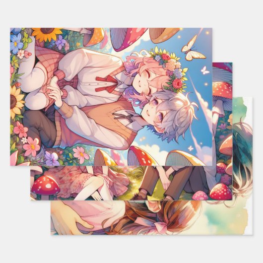 Niedlich Cudly Anime Couple Whimsical Romantic Geschenkpapier Set (Set)