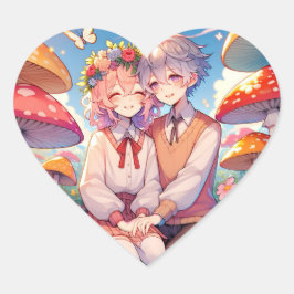 Niedlich Cudly Anime Couple Whimsical Romantic Herz-Aufkleber