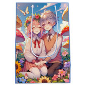 Niedlich Cudly Anime Couple Whimsical Romantic Mittlere Geschenktüte (Rückseite)