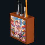 Niedlich Cudly Anime Couple Whimsical Romantic Stifthalter<br><div class="desc">Junge und Mädchen,  die Händchen in der Liebe halten,  sitzen in einer Reihe von Vintagen Pilzen und Blume im Hintergrund.</div>