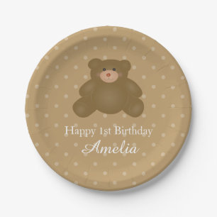 Niedlich Cudly Brown Baby Teddy Bear Geburtstagspa Pappteller