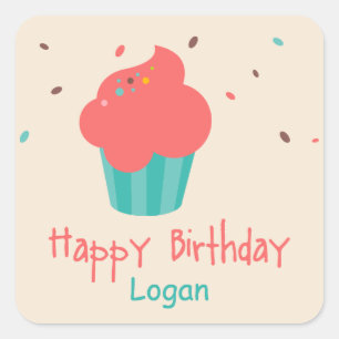 Niedlich Cupcake Birthday wünscht Quadratischer Aufkleber