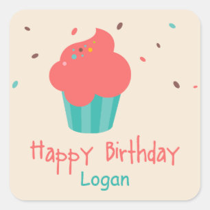 Niedlich Cupcake Birthday wünscht Quadratischer Aufkleber