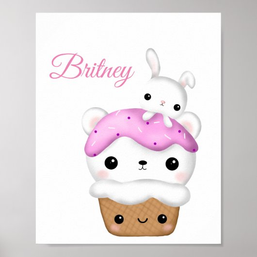 Niedlich Cupcake kawaii Eiscreme personalisiert Poster (Vorne)