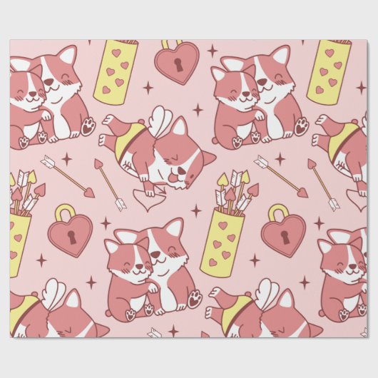 Niedlich Cupid Corgis Wrapping Paper Geschenkpapier (Flach)