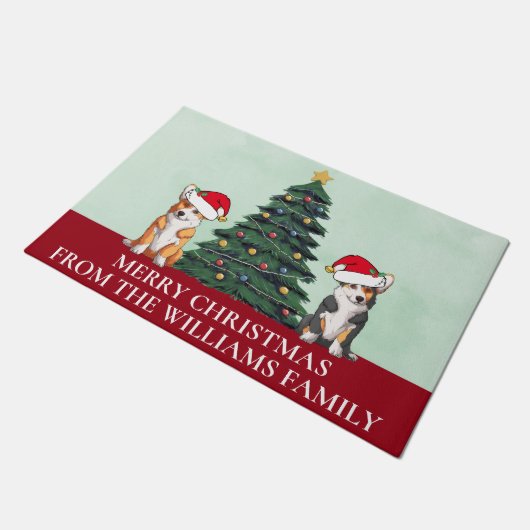 Niedlich Custom Merry Christmas Corgi Dogs Fußmatte (Schrägansicht)