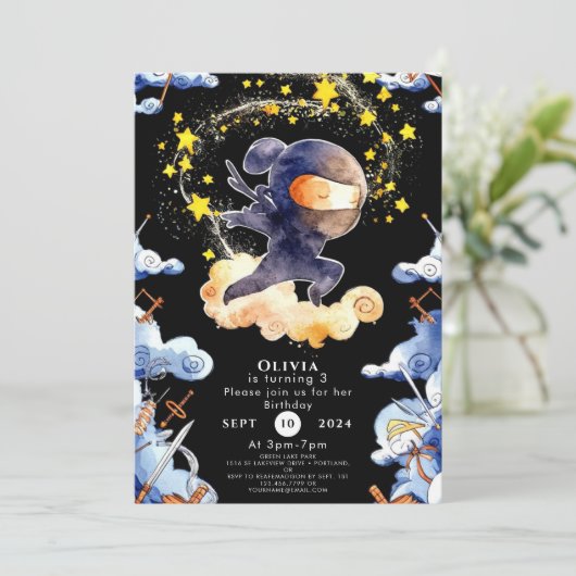 Niedlich Custom Ninja Geburtstag Einladung (Stehend Vorderseite)