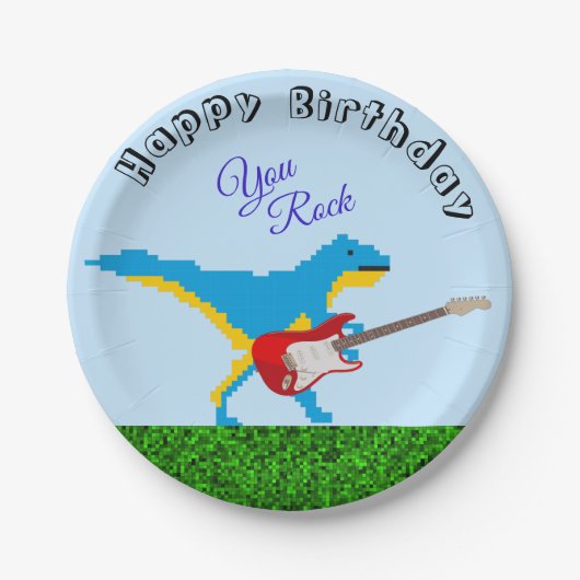 Niedlich Custom You Rock Dinosaur Birthday Boy Pix Pappteller (Vorderseite)