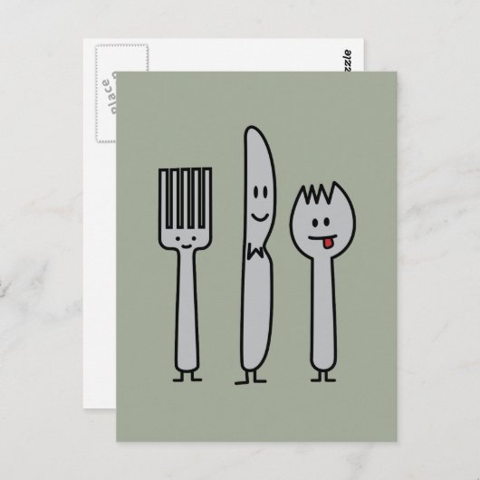 Niedlich Cutlery Utensils Fork Knife Spork Spoon H Postkarte (Vorne/Hinten)