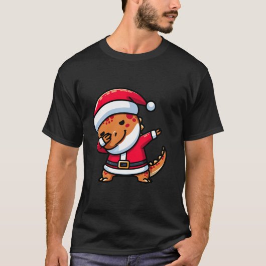 Niedlich Dabbing Dinosaur Santa Pajama Weihnachtsf T-Shirt (Vorderseite)