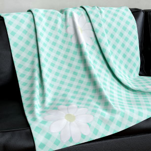 Niedlich Daisy Blume Mint Green Gingham Karo Fleecedecke
