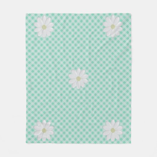 Niedlich Daisy Blume Mint Green Gingham Karo Fleecedecke (Vorderseite)