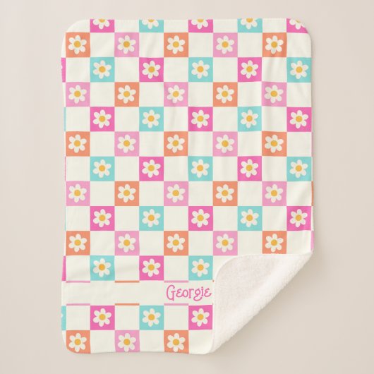 Niedlich Daisy Chequerboard Einfache Farbenfrohe Sherpadecke (Vorderseite)