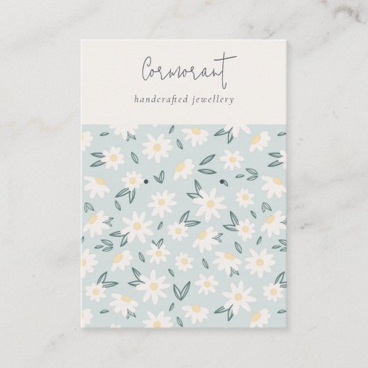 Niedlich Daisy Floral Aqua Blue Script Earring Hol Visitenkarte (Vorderseite)