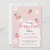 Niedlich Daisy Strawberry Berry Erster Geburtstag Einladung (Vorderseite)