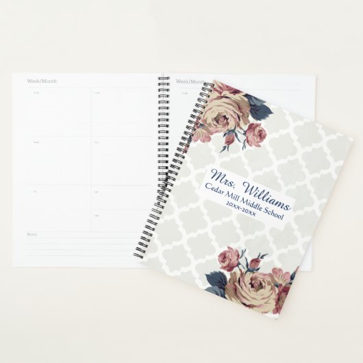 Niedlich Damask Floral Personalisiert Teacher Plan Planer (Anzeige)