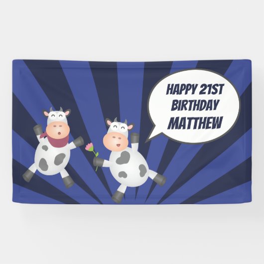 Niedlich Dancing Cartoon Cow Coupe Funny Geburtsta Banner (Horizontal)