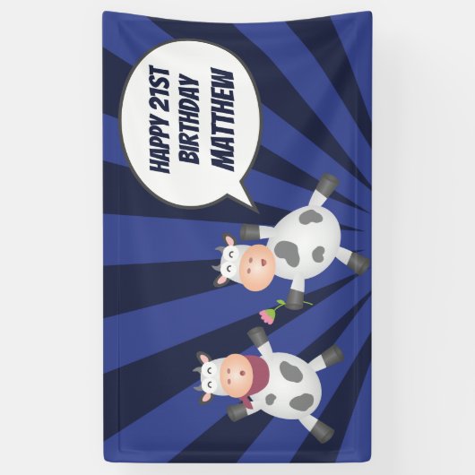 Niedlich Dancing Cartoon Cow Coupe Funny Geburtsta Banner (Vertikal)