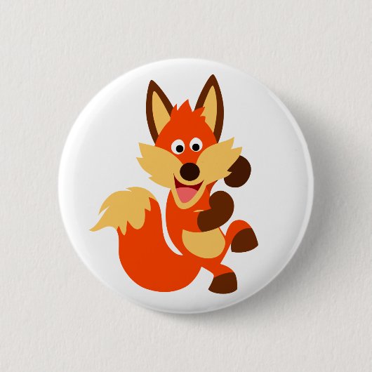 Niedlich Dancing Cartoon Fox Button Abzeichen (Vorderseite)