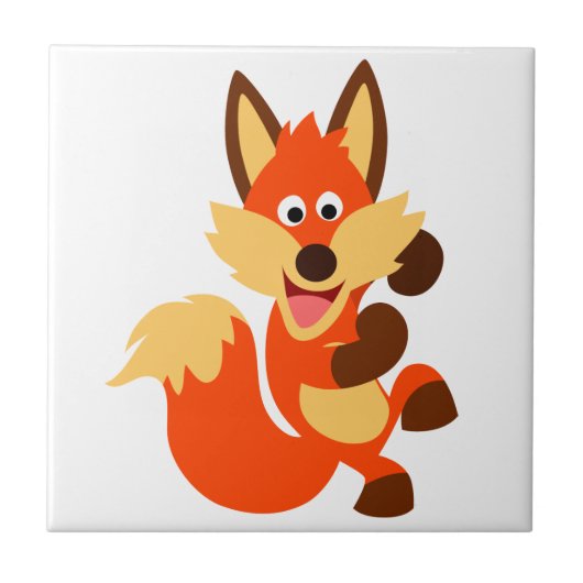 Niedlich Dancing Cartoon Fox Tile Fliese (Vorderseite)