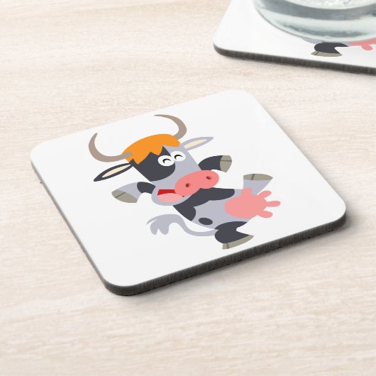 Niedlich Dancing Cartoon Kuh Untersetzer Set (Linke Seite)