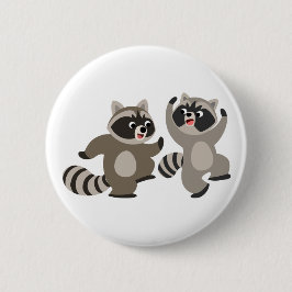 Niedlich Dancing Cartoon Raccoons Button