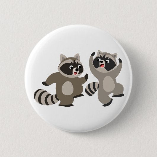 Niedlich Dancing Cartoon Raccoons Button (Vorderseite)