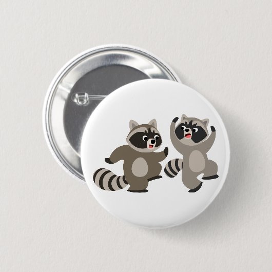 Niedlich Dancing Cartoon Raccoons Button (Vorne & Hinten)